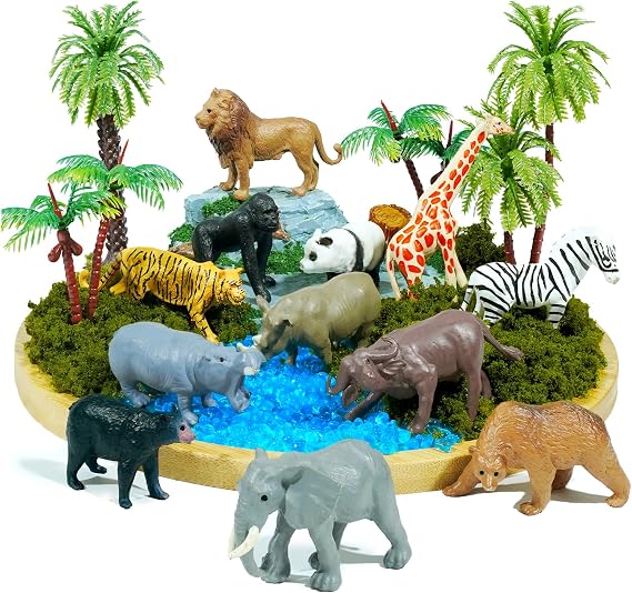 Rileryan 20 PCS Wild Jungle Zoo South African Animals Diorama Supplies Kit