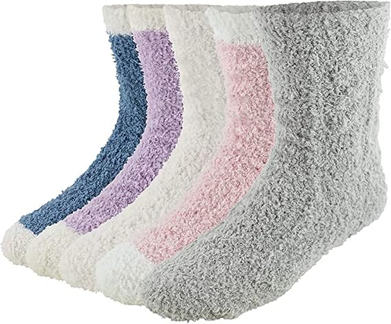 Market & Layne Cute Fuzzy Socks for Women - Winter Cozy Sleep Socks, Fluffy Comfy Soft Warm Plush - 5 Pairs