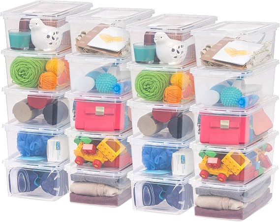 Iris Ohyama, Storage Boxes with Lids, Plastic Storage Box with Lid, Stackable, 5L/20Pack, BPA Free, Clear, W32.7 x D19.1 x H11.4cm, CNL-5