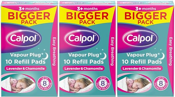 Calpol Vapour Plug Refill Pads for 3+ Months Infants and Adults (10 x Pack of 3), Soothing Calpol Lavender & Chamomile Vapour Helps Clear and Easy Breathing with 8 Hours Soothing Night-Time Comfort