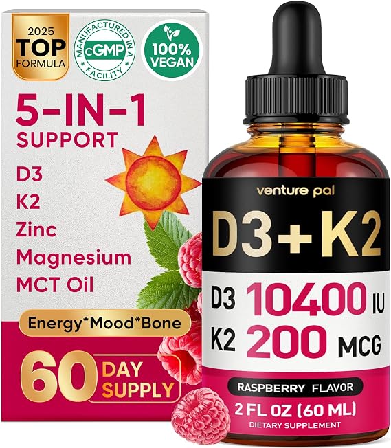 5-in-1 Vitamin D3 K2 Drops, Vitamin D3 10400 IU & K2(MK-7) 200mcg