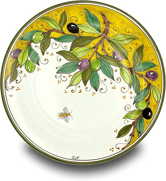 Italian Ceramic dinnerware plate Olive Classic - 11 1/2 inch Hand Painted dish for Kitchen - Made in ITALY Tuscany - Italian Pottery dinner plates - Home Decor Ceramics dish dinnerware
