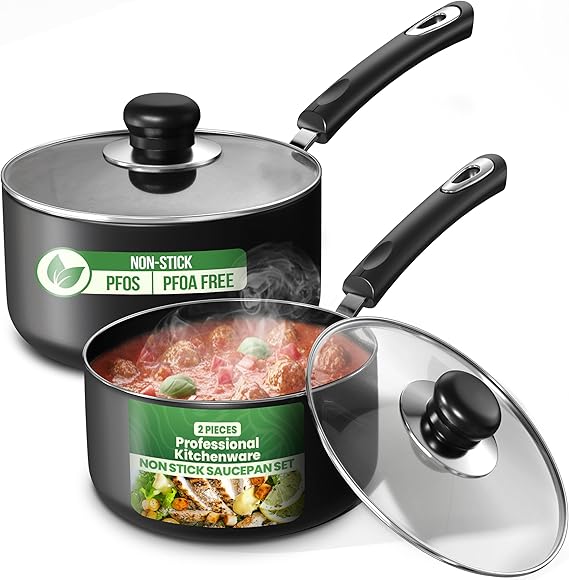 Utopia Kitchen Nonstick Saucepan Set with Lids 1 QT 2 QT Pots PFOS Free