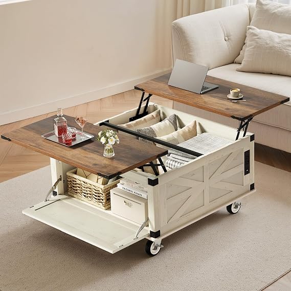 40 Lift Top Farmhouse Coffee Table with Wheels