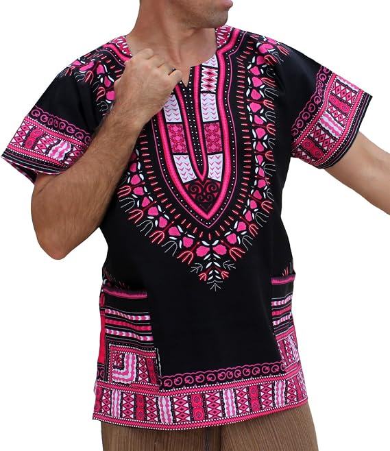 RaanPahMuang Plus Big Size Shirt Bright Africa Black Dashiki Cotton Broad Maxi