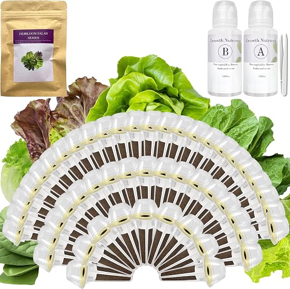 Salad Greens Seed Pod Kit for AeroGarden, idoo with Red and Green Leaf, Romaine and American Fast/Buttercrunch/Paris Island Lettuce, Spinach - Compatible with All Hydroponics (50-Pod)
