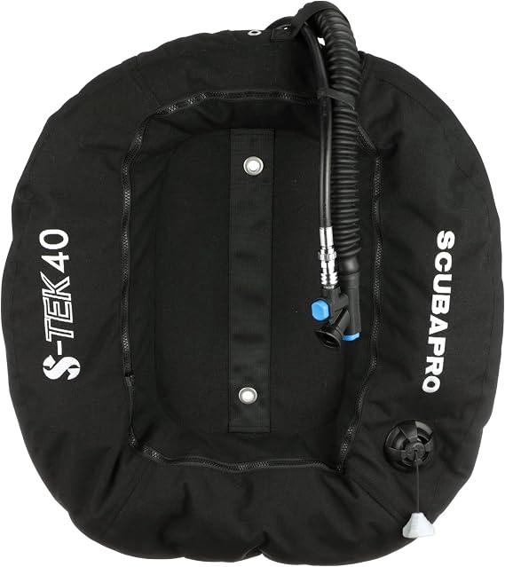 SCUBAPRO S-Tek Donut Wing for Technical Scuba Diving, Includes Inflator Hose and K-Style BPI, 40lbs/18kg, Black