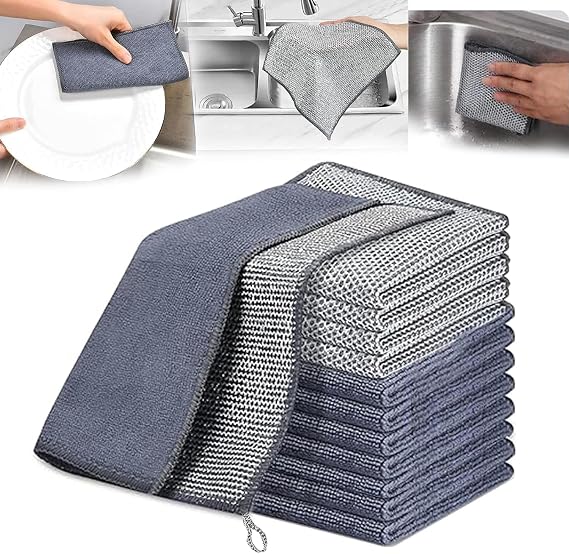 Double Layer Multipurpose Non-Scratch Wire Dishcloth - Soft Wire Dishwashing Rags Safe for Non-Stick Cookware, Scrubs & Cleans for Dishes, Sinks, Counters, Stove Tops, Easy Rinsing (10Pcs)