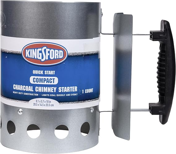Kingsford Compact Charcoal Chimney Starter for Grills and BBQs | Quick-light zinc steel starter with heat shield and stay-cool handle; no assembly, fits compact grills and travel
