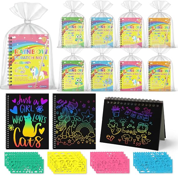 16 Pack Scratch Art, Rainbow Scratch Paper, Scratch Art Party Bag Fillers