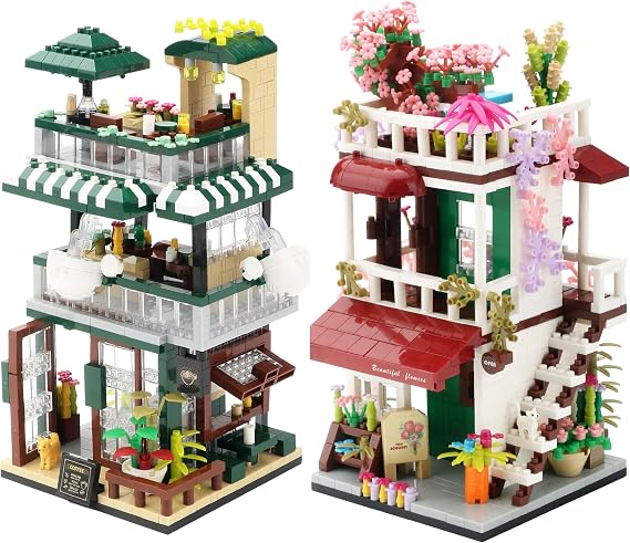 Street View Mini Building Blocks Flower House Shop/Coffee House Shop Building Kit Simulation Architecture Education Creative Toys 8+
