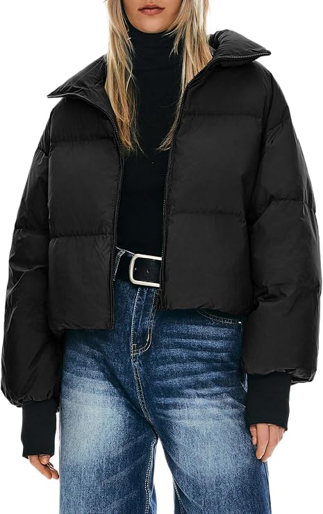 Orolay Puff-O Women's Winter Oversized Cropped Puffer Jacket Zip Up Short Down Coat Stand Collar Baggy Overcoat