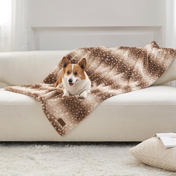 COZY KISS Luxury Christmas Faux Fur Blanket Deer Print 100x150cm, Brown