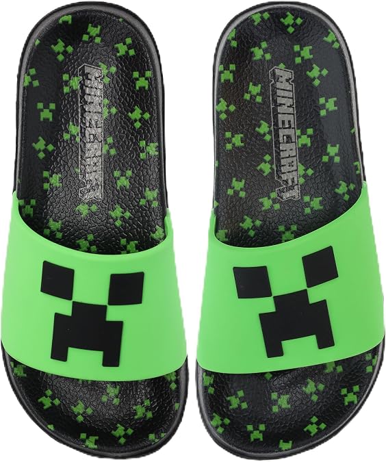 Minecraft Official Boys Creeper Sport Slide Sandals, Comfort, Casual, Pool, Slide, Outdoor