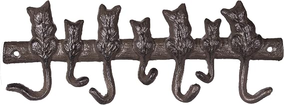Cat Lovers Solid Cast Iron 7 Cat Tails Wall Hook