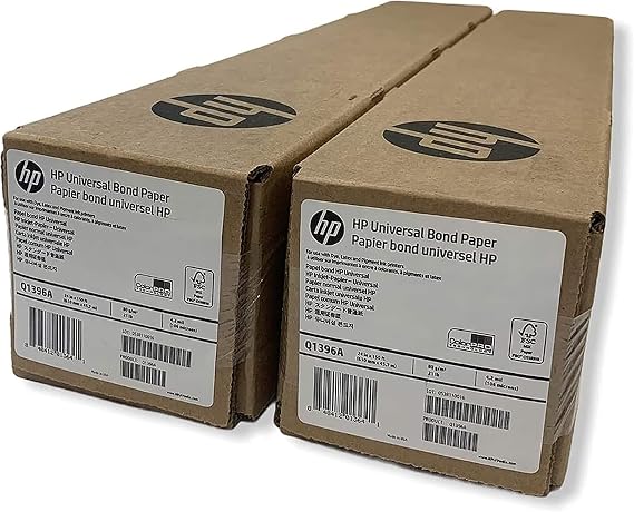HP Wide Format Universal Bond Paper 24 in x 150 ft, 2 Roll Bundle 4.2 mil - 80 g/m2 (21 lbs) 2" Core - Q1396A-2R