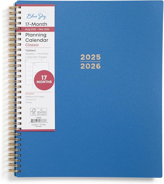 Blue Sky 2025-2026 Weekly & Monthly Academic Planner, 8.5"x11", Azure