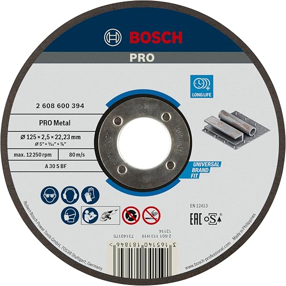 Bosch Professional Flat Metal Cutting Disc, Grey, 125 mm, 1 Piece [Energy Class A+]