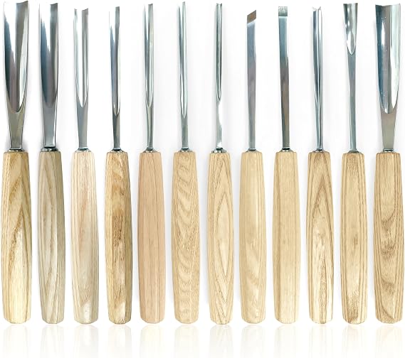 Professional 12 Piece Wood Carving Set with Rollup Canvas Case