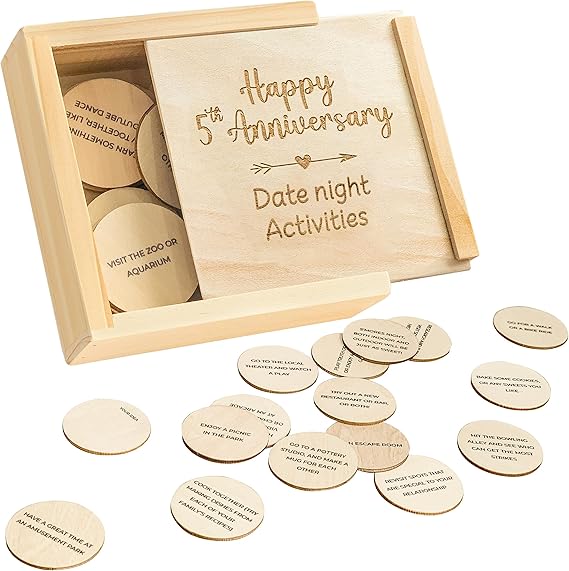 STOFINITY 5 Year Anniversary Wood Gift Box, 52 Date Night Gifts