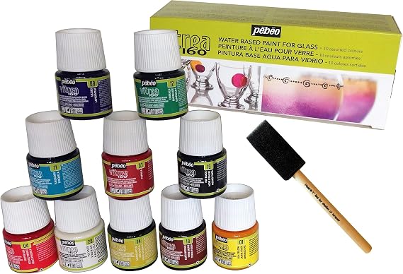 Permanent Glass Paint Stain Kit, 10 Pack, 1.5-Ounce Professional Stained Glass Finish