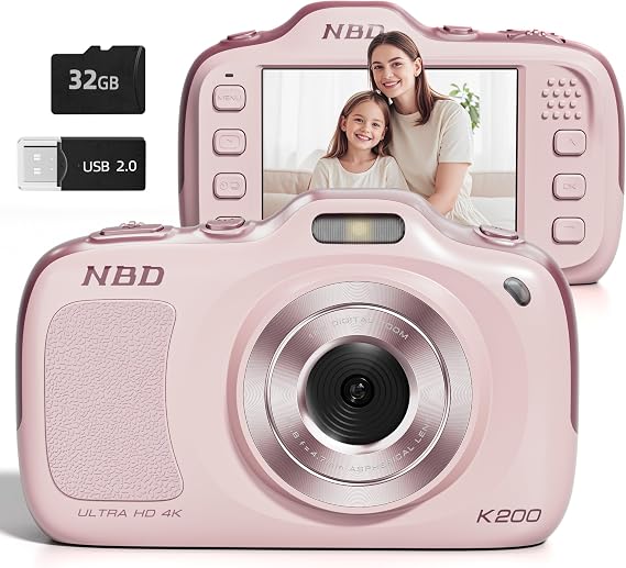 True 4K デジタルカメラ64MP 16倍ズームオートフォーカス、初心者向けVlogカメラ、32GBカード付き、ビューティーモード、超コンパクトポータブルカメラ、写真撮影、大人、ティーン向けピンク