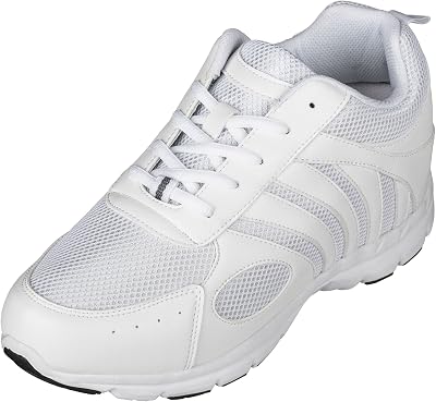 CALTO Mens Invisible Height Increasing Elevator Shoes - White LeatherMesh Lace-up Super Lightweight Trainer Sneakers - 3 Inches Taller - G3303 - Size 9 DM US