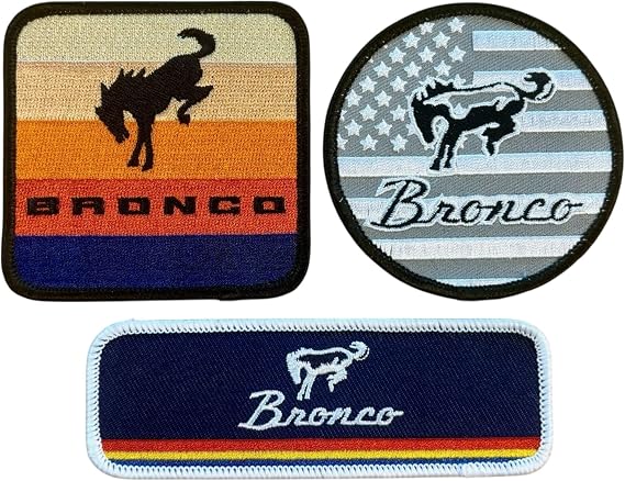 Ford Bronco Patch 3-Pack Embroidered Retro & Flag Heat Seal Patches Iron-On Set Officially Licensed