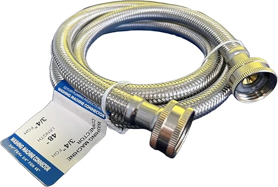 EZ-Fluid 48" Portable Washing Machine Supply Hose,Appliances Hose,Burst Proof Braided Stainless Steel Metal Washing Machine Hoses Connector,Also Fits In-house Washing Machine (1 PC)