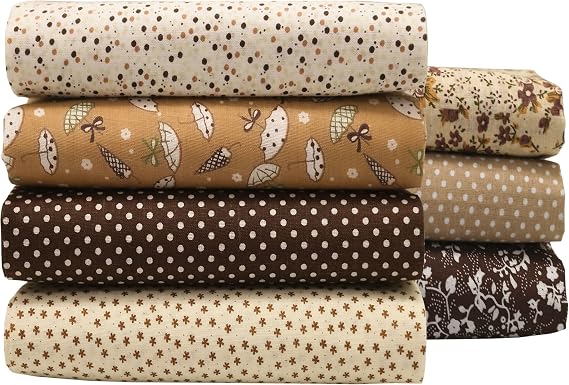 7PCS/lot Coffee Series Floral Cotton Fabric Quilting Patchwork Fabric Fat Quarter Bundles for Scrapbooking, Cloth Sewing, DIY Crafts, Handmade Bags, Pillows - 19.7X19.7inches
