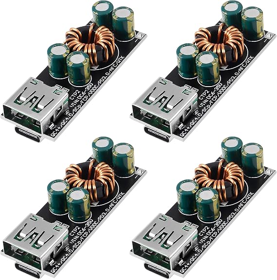4pcs 60W 6-35V DC to USB Type C PD 3.0 QC4.0 Type A QC3.0 DC Fast Charge Step-Down Power Module12V 24V Step Down Buck Boost Converter Module USB Type-C Mobile Phone Quick Charge Adapter