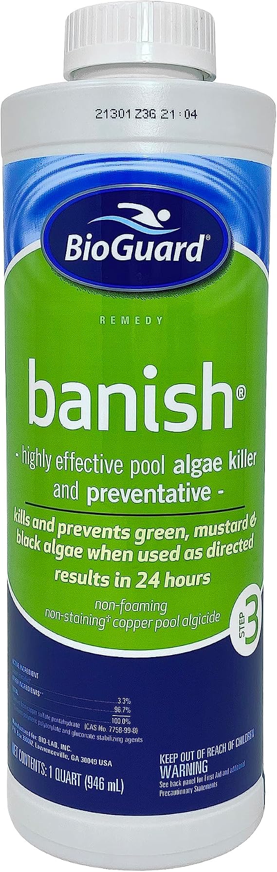 BioGuard Banish Pool Algae Preventative, 1 Quart, Single Pack | Fast-Acting, Non-Foaming, Keeps Water Clear, Provides Effective Control of Algae Growth