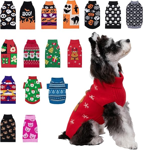CuteBone Dog Sweater with Turtleneck Knitted Leash Hole