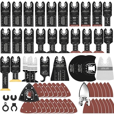 LEILUO 156Pcs Oscillating Saw Blades for Wood Metal, Multi Tool Blades | Oscillating Tool Blades, Multitool Blades Kits, Accessories Set, Compatible with DeWalt, Makita, Milwaukee, Dremel & More