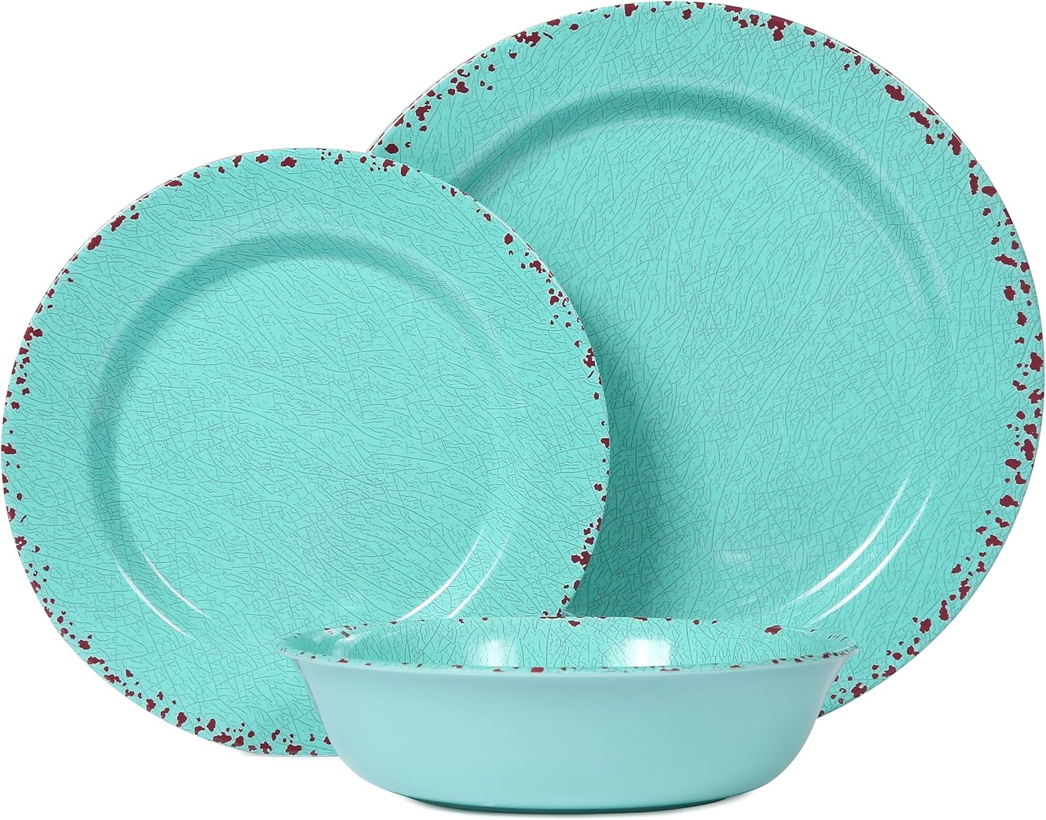12PCS Melamime Dinnerware Set，Plates and Bowls sets，Non-friable，Dinnerware Service for 4，Blue