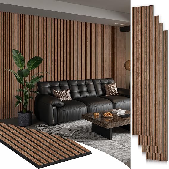 SMARTSTANDARD 4 Pack 105.9" x 12.6" Wood Slat Wall Panels, Classic Brown
