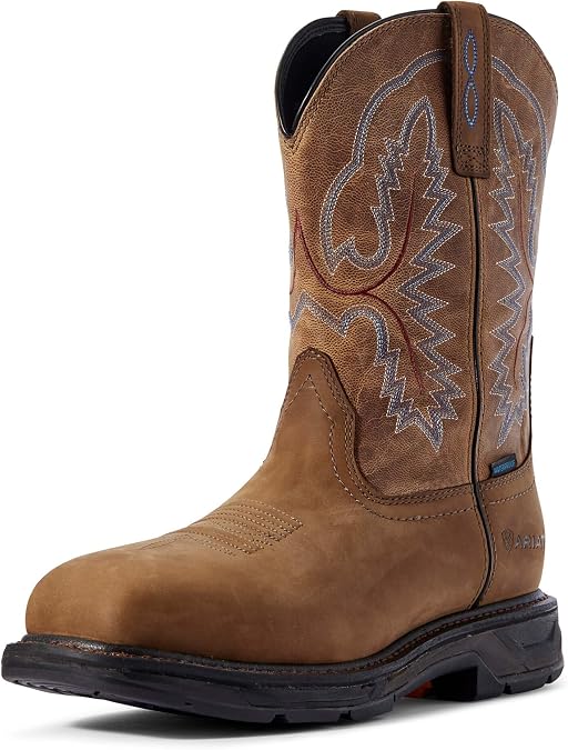 ARIAT Mens WorkHog XT Wide Square Toe Waterproof Work Boot Distressed Brown/Bravo Brown 8 Wide