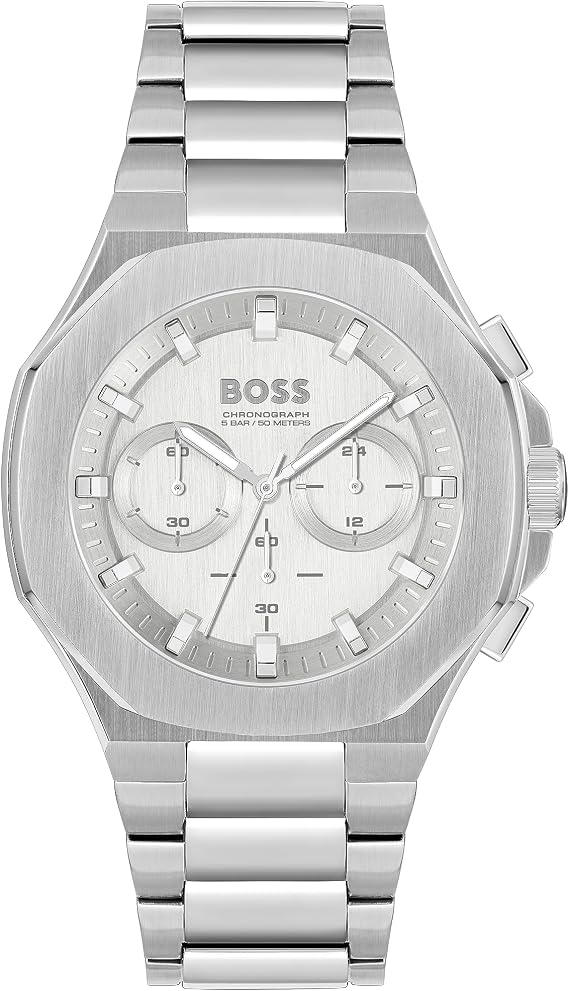 BOSS Chronograph Quarz Uhr für Herren Kollektion TAPER mit Silbernes Edelstahlarmband - 1514087