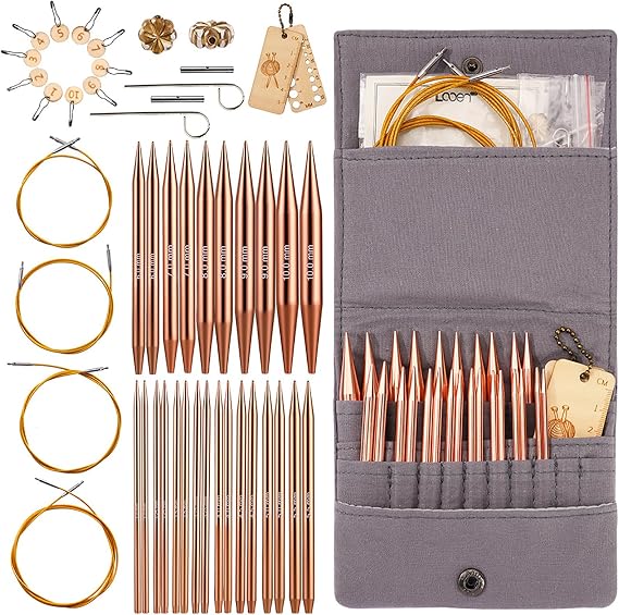 Interchangeable Circular Knitting Needles Set, Case 13 Pairs of Aluminum Circular Needle with Storage Case for Handmade DIY Knitting Versatile Projects