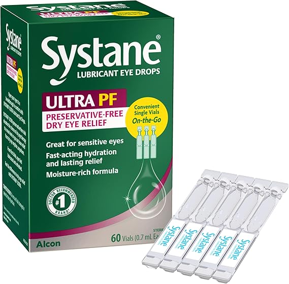 Systane ULTRA Preservative Free Lubricant Eye Drops, 60 Count, Fast-Acting Dry Eye Relief from Irritation & Dryness, Hydrating Eye Drops for Extended Protection, Single-Use Vials
