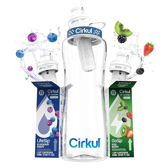 Cirkul 32oz Clear Plastic Bottle with 2 No Sugar, 0 Cal Flavored Water Sips