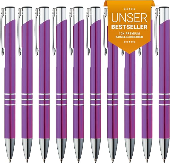Metal Ballpoint Pen Set of 10 Premium Ballpoint Pen Set High Quality Easy and Soft Writing Blue Ink Visual Eye-Catcher in Purple