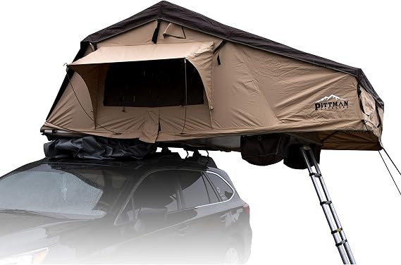 Soft Shell Rooftop Tent with Covered Ladder Access, Sleeps 3-4 People on a High Density Non-Deforming Foam Mattress