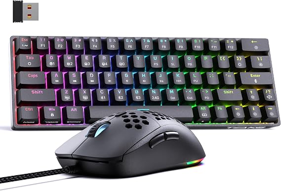 DIERYA T63 60% Wireless Gaming Keyboard | M1SE Mouse | RGB Backlit | Anti-Ghosting | 12800DPI | PC Gaming Keyboard and Mouse | Black