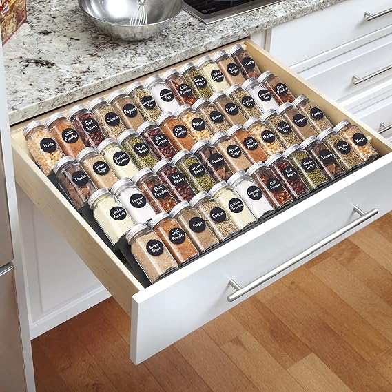 Spice Drawer Organizer, 4 Tier Stainless Steel Spice Rack Organizer Expandable From 13" to 26" for Cabinet Kitchen Seasoning Jars Drawers Insert (Jars not included)