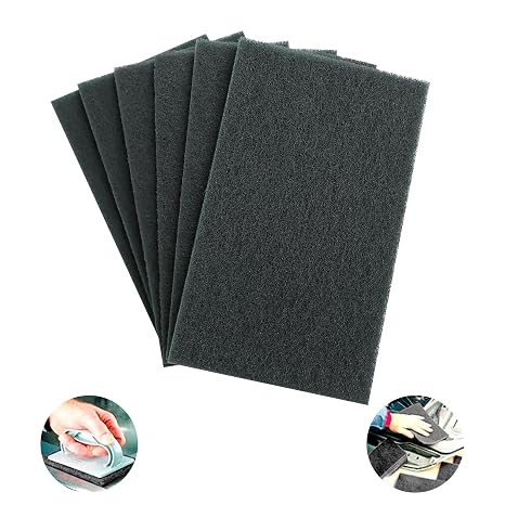 SooGree Carbon Black Scuff Pads - 6Pcs Scouring Pad 7447 - Very Fine Grade Hand Pads General Purpose Sanding Hand Pads 200 x 125mm/8" x 5"