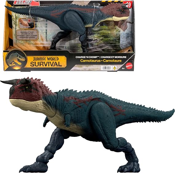 Koşup ısıran ve kükreme sesleri çıkaran Mattel Jurassic World Muhteşem Saldırı Carnotaurus dinozor aksiyon figürü, dijital oyun, JKG85
