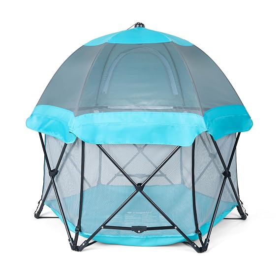 Regalo Safety My Play Deluxe Baby Playpen & Portable Play Yard with Canopy, Foldable 6-Panel Indoor Outdoor Playpen for Babies & Toddlers, Mesh Sides, Washable Nylon Bottom, 48", Aqua/Black