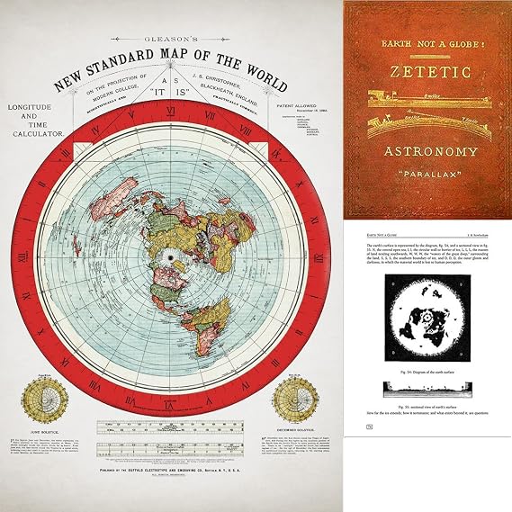 Lone Star Art Flat Earth Map - 1894 Gleason Map New Standard Map Of The World - 24" x 36" Flat World Poster - Includes eBook - Zetetic Astronomy by Samuel Rowbotham