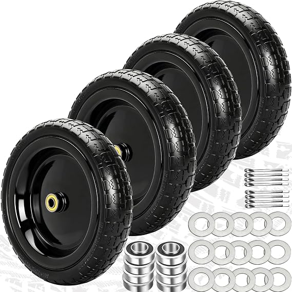 Upgraded 13" Flat Free Wheels Replacement for GOR Garden Cart Tires and Wheels, 4.00-6 Solid Tires and Wheels with 5/8"Bearings, 13" No Flat Wheels for GOR Garden Carts/Hand Trucks/Garden Carts-4PCS